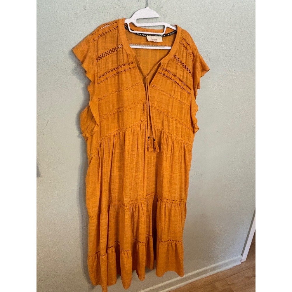 Nurture by Westbound Woman Golden Cotton Eyelet Tiered Midi Dress Plus Size
